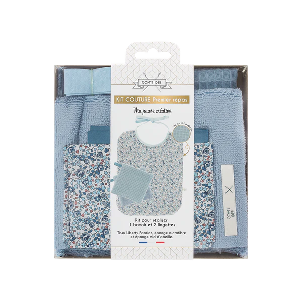 Kit bavoir premier repas bébé bleu Com'1 Idée